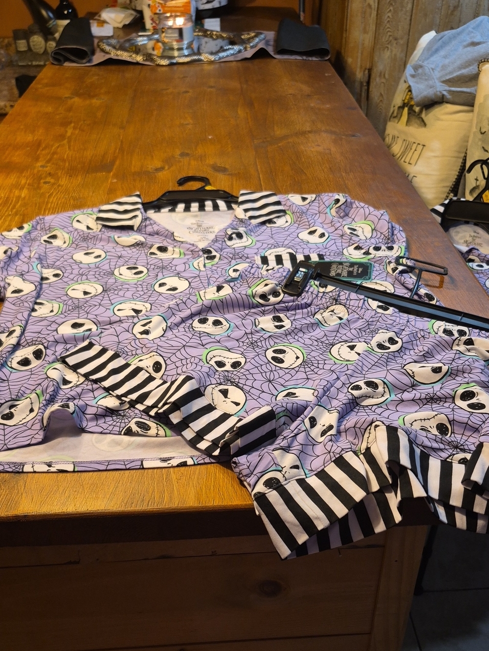 Lavender Halloween Jack Skellington Pajama Set with Striped Trim